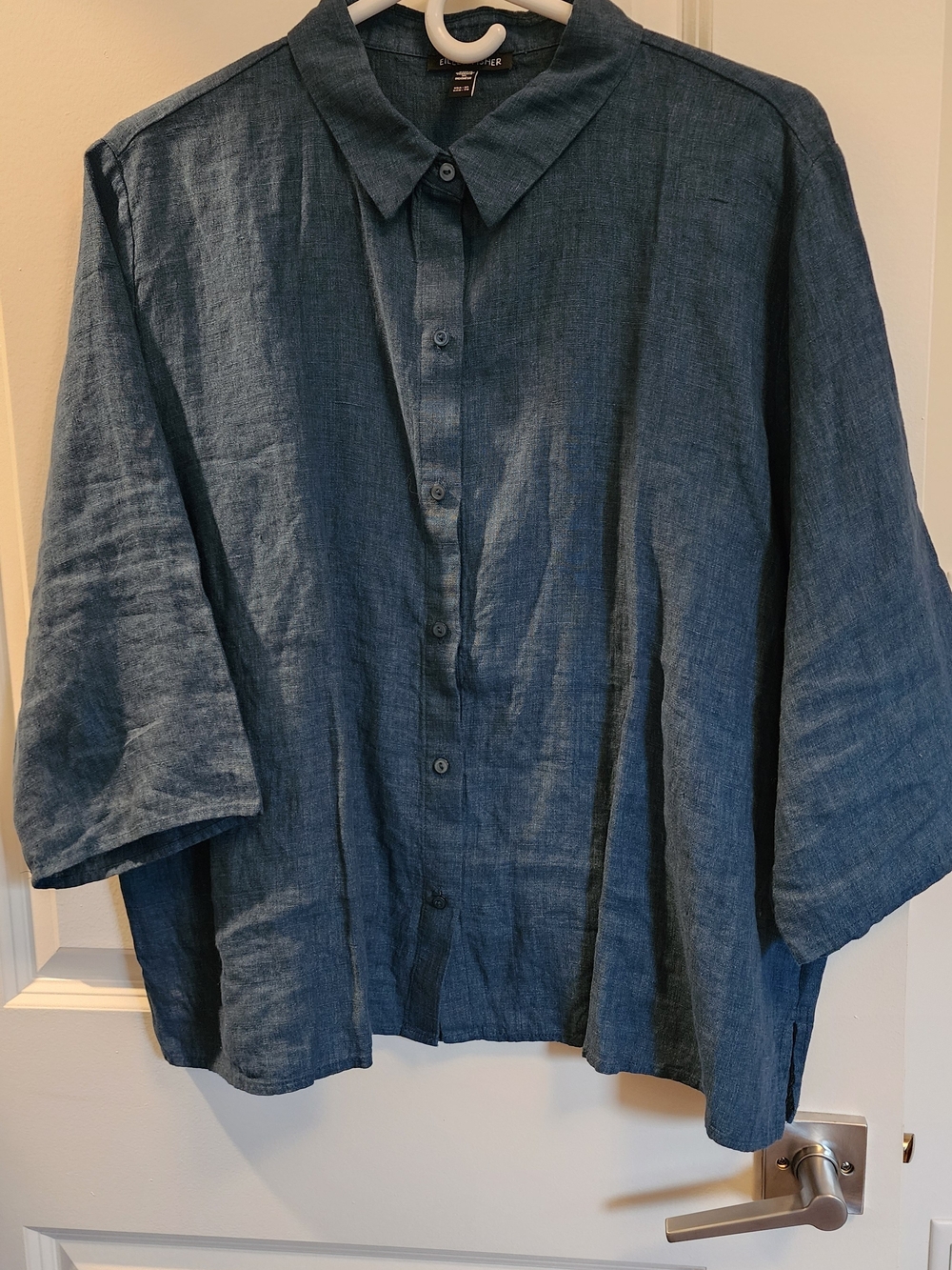 NWOT Eileen Fisher Teal Blue Linen Button Shirt
